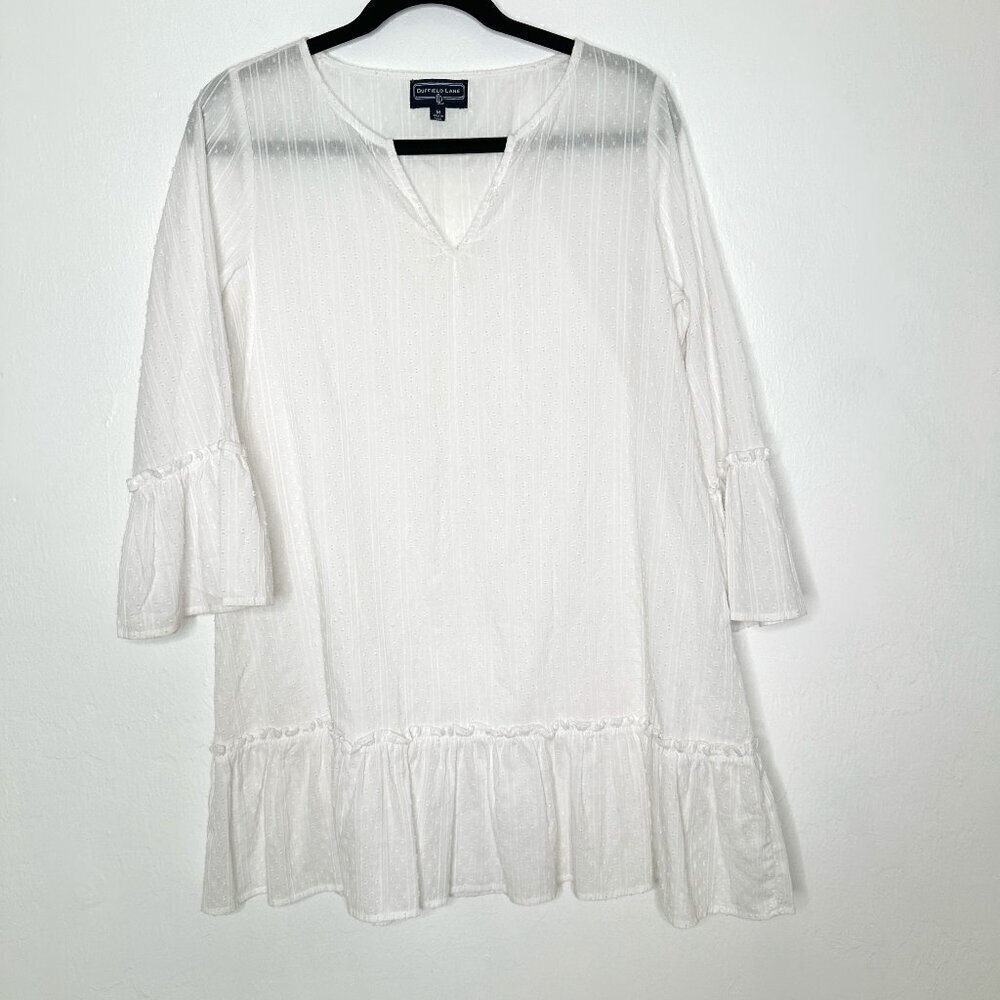Duffield Lane White Ruffle Swiss Dot Sheer Mini Dress Size M